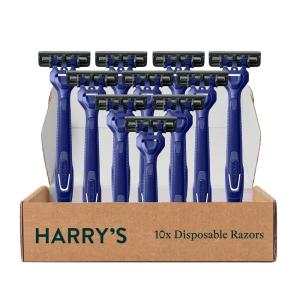 imageHarrys Mens Disposable Razors 3Blade Razors with Lubricating Strip and Pivoting Head 10 count Midnigt Blue10 Count