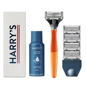 imageHarrys Shaving Kit for Men  Razor Handle 5 Razor Blade Refills Foaming Shave Gel and Travel Blade Cover  CharcoalEmbern
