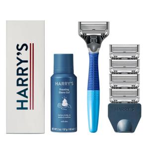 imageHarrys Shaving Kit for Men  Razor Handle 5 Razor Blade Refills Foaming Shave Gel and Travel Blade Cover  CharcoalOcean