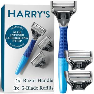 imageHarrys Shaving Kit for Men  Razor Handle and 3 Razor Blade Refill Cartridges  CharcoalOcean Blue