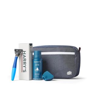 imageHarrys Travel Shaving Kit for Men  Toiletry Bag Razor Foaming Shave Gel and Blade Cover  TSA Friendly Shave Kit