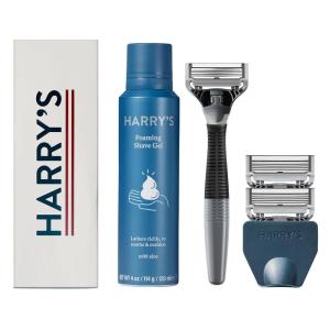 imageHarrys Shaving Kit for Men  Razor Handle 3 Razor Blade Refills Foaming Shave Gel and Travel Blade Cover  SageCharcoal