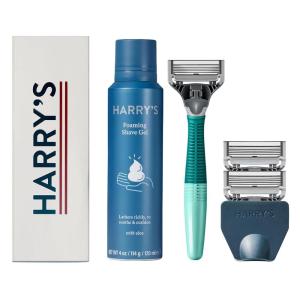 imageHarrys Shaving Kit for Men  Razor Handle 3 Razor Blade Refills Foaming Shave Gel and Travel Blade Cover  SageSage