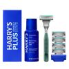 imageHarrysPLUS Shaving Kit for Men  Premium Handle 5 Razor Blade Cartridges 2 oz Foaming Shave Gel and Travel Blade Cover  Advanced Pivoting System  Moss