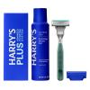 imageHarrysPLUS Shaving Kit for Men  Premium Handle Razor Blade Cartridge 4 oz Foaming Shave Gel and Travel Blade Cover  Advanced Pivoting System  Moss