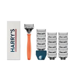 imageHarrys Original Shaving Kit for Men  Razor Handle 15 Razor Blade Refills and Travel Blade Cover  German Engineered  Orange