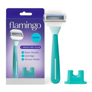 imageFlamingo Moisture Plus Womens Razor Set  No Shave Gel Needed  Razor Handle 4 Blade Refills Shower Holder  SeafoamSeafoam