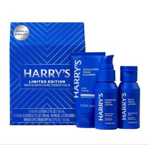 imageHarrys Limited Edition Holiday Gift Set for Men Mens Skincare Essentials 2 oz Exfoliating Face Wash Daily Face Lotion with SPF 15 Hydrating Night LotionGift Set