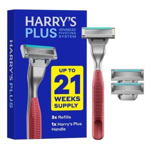 image:imageHarrys Plus Razor Shaving Kit for Men  Premium Handle and 3 Razor Blade Cartridges  Advanced Pivoting System  ClayClay