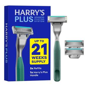 image:imageHarrys Plus Razor Shaving Kit for Men  Premium Handle and 3 Razor Blade Cartridges  Advanced Pivoting System  ClayMoss