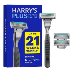 image:imageHarrys Plus Razor Shaving Kit for Men  Premium Handle and 3 Razor Blade Cartridges  Advanced Pivoting System  ClayOnyx
